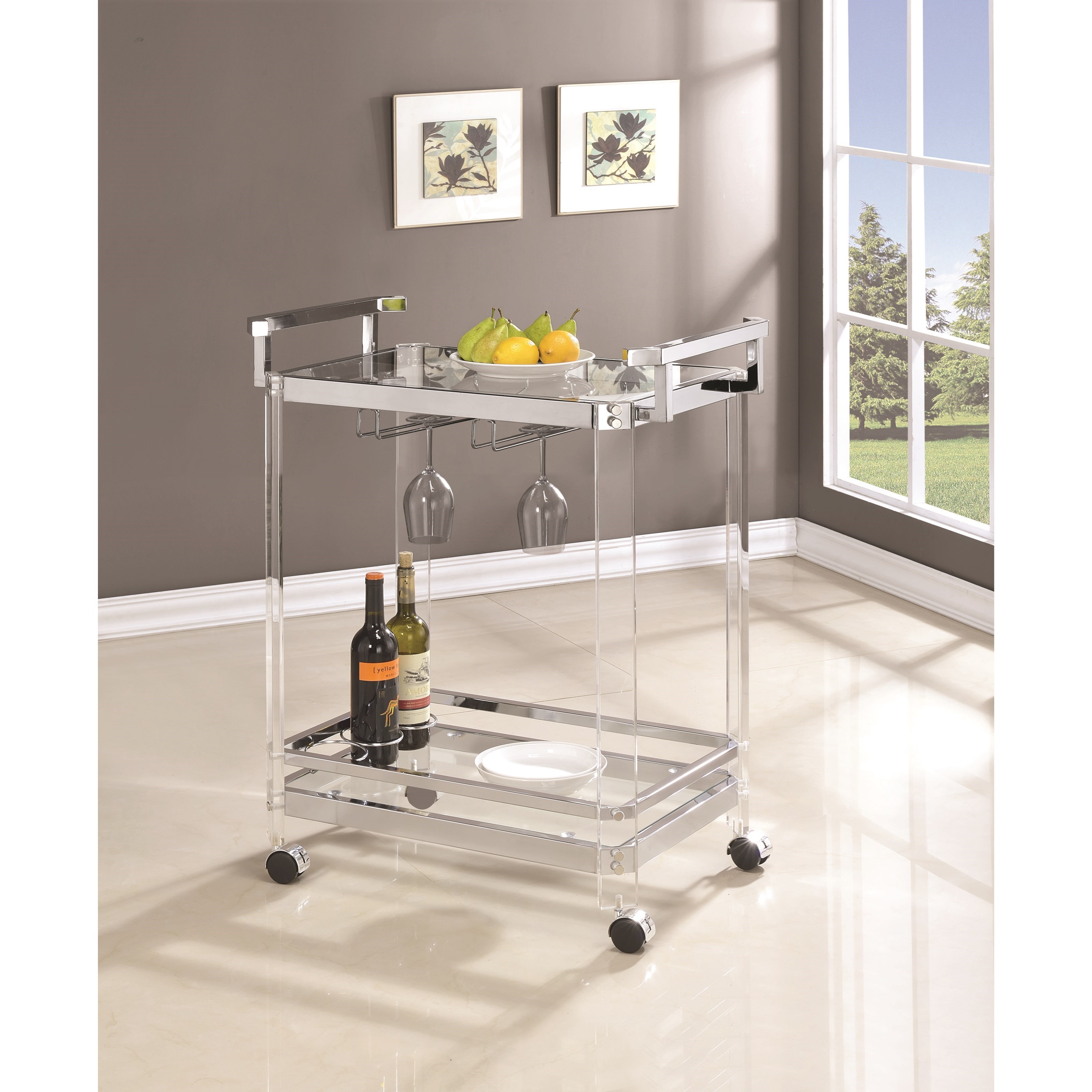 Chrome bar cart with wine 2025 rack
